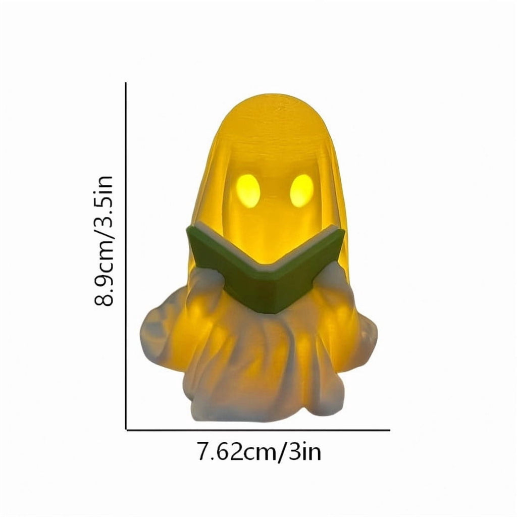 Halloween Ghost Figurine, Resin Lighted Ghost Ornament with Pumpkin Lantern & Beverage Cup, Tabletop Halloween Indoor Decor