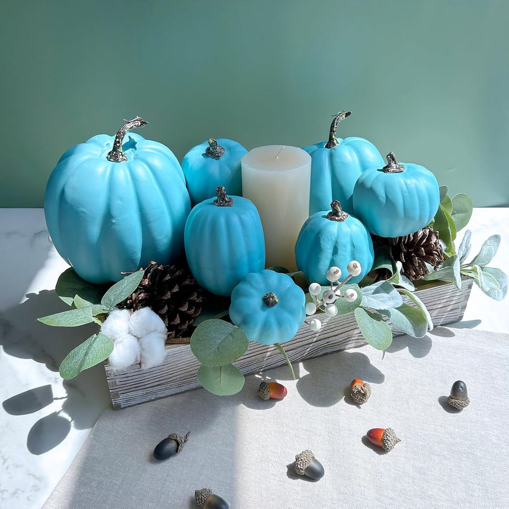 Foraging dimple 7 Pcs Assorted Harvest Orange Artificial Pumpkins Decorative Pumpkins Foam Pumpkins with Gold Stems for Fall Harvest Autumn Home Wedding Thanksgiving Halloween Party