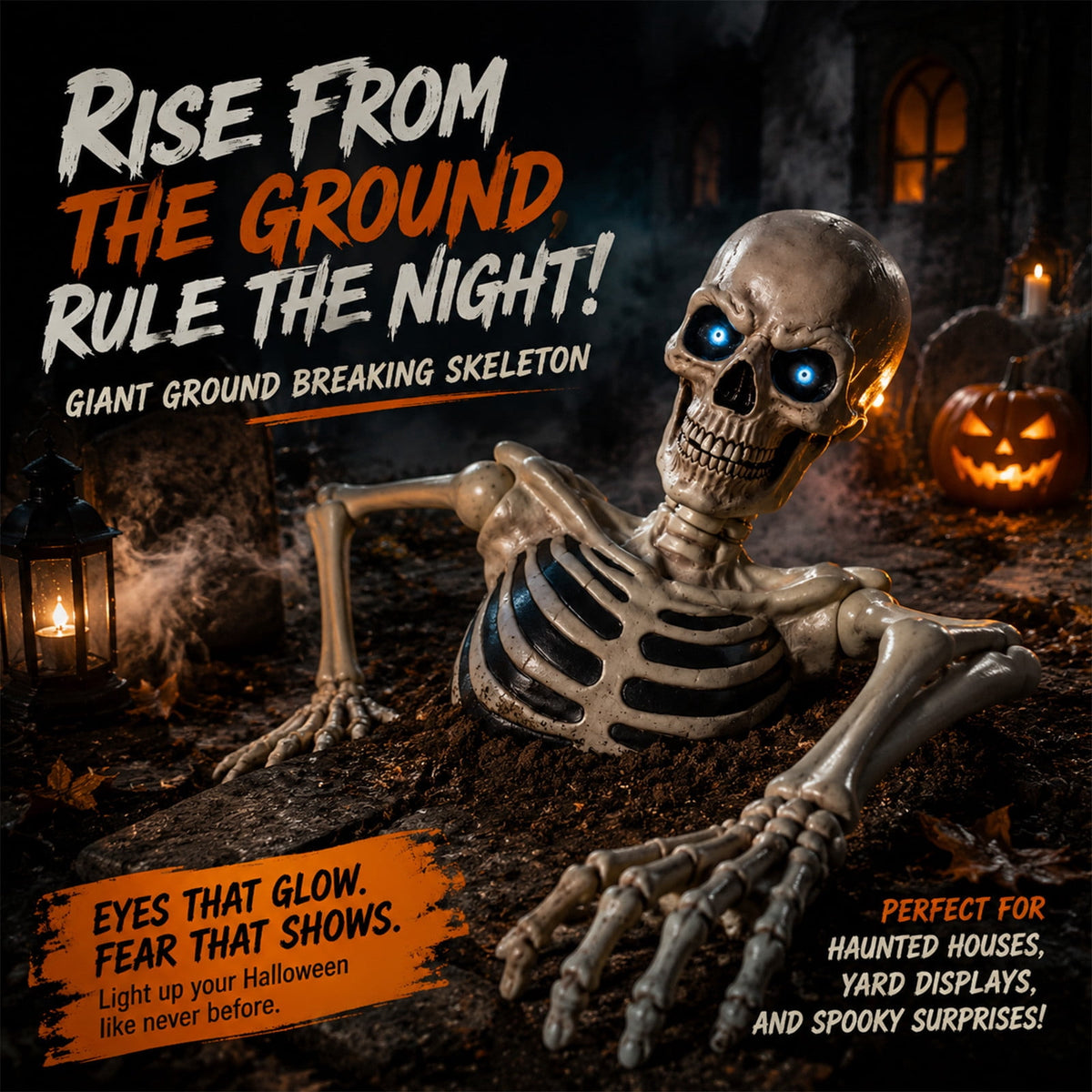 Fuebueo Realistic Halloween Skeleton Decorations with Eyes Lights - Scary Groundbreaker Skull Stakes for Indoor Outdoor Haunted, Yard, and Garden Party Decor