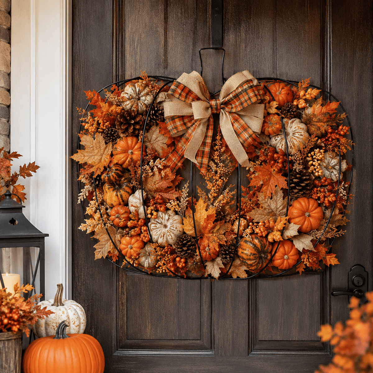 1Pc Wire Pumpkin Wreath Form, 11.41"x9.84" Metal Pumpkin Wreath Frame for Fall DIY Crafts, Autumn Shaped Wire Base for Halloween Thanksgiving Front Door Decor