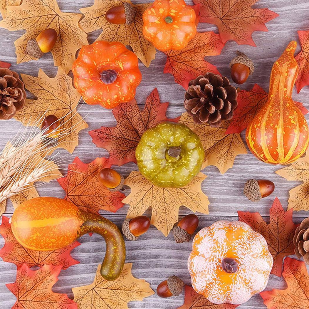 70pcs Fall Pumpkins Decor Set, Mini Artificial Gourd Fall Leaves Acorns Pinecones Decorations for Home, Fall Centerpieces for Tables, Thanksgiving Bowl Filler, Harvest Farmhouse Table Tiered Tray Set
