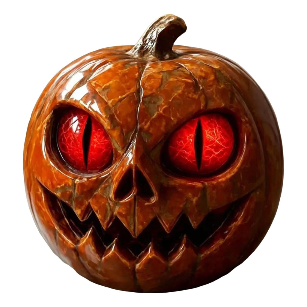 Halloween Scary Jack O Lantern Pumpkin Statue with Color Changing LED Eyes Spooky Tabletop Yard Decor Prop