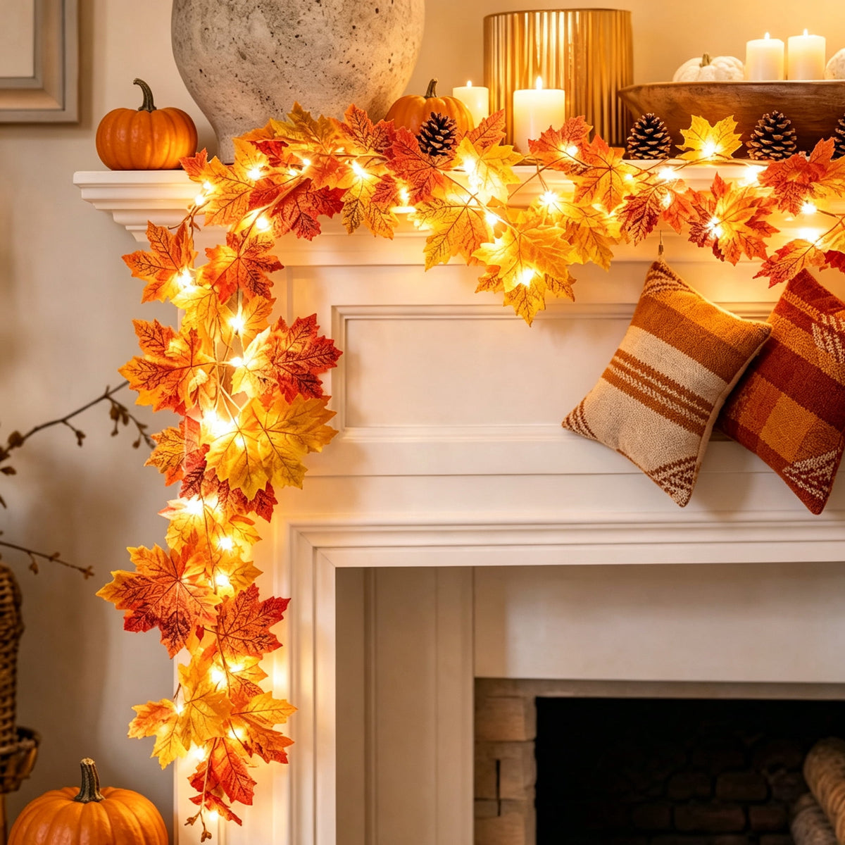 Halloween Black Garland with LED Lights 70.87 Inch Gothic Foliage for Mantel Stair Halloween Party Home Indoor Decor