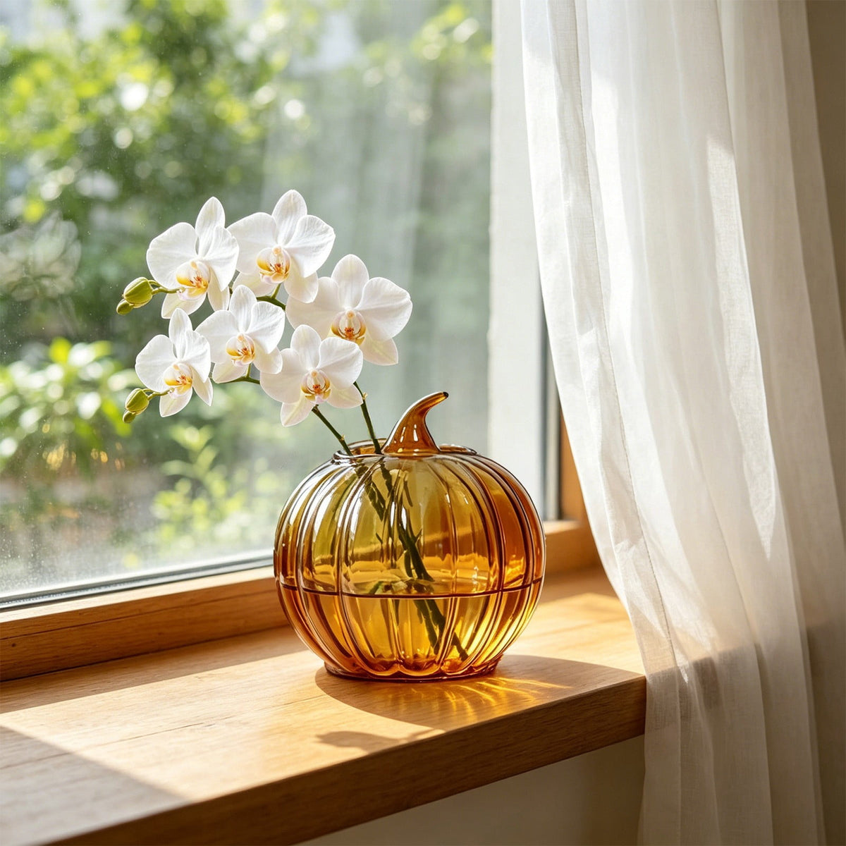 SLYNSHome Striped Glass Pumpkin Shaped Vase, Mini Hydroponic Flower Container,Clear Decorative Pumpkin Glass Centerpiece For Fall Thanksgiving Indoor Tabletop Home Decor