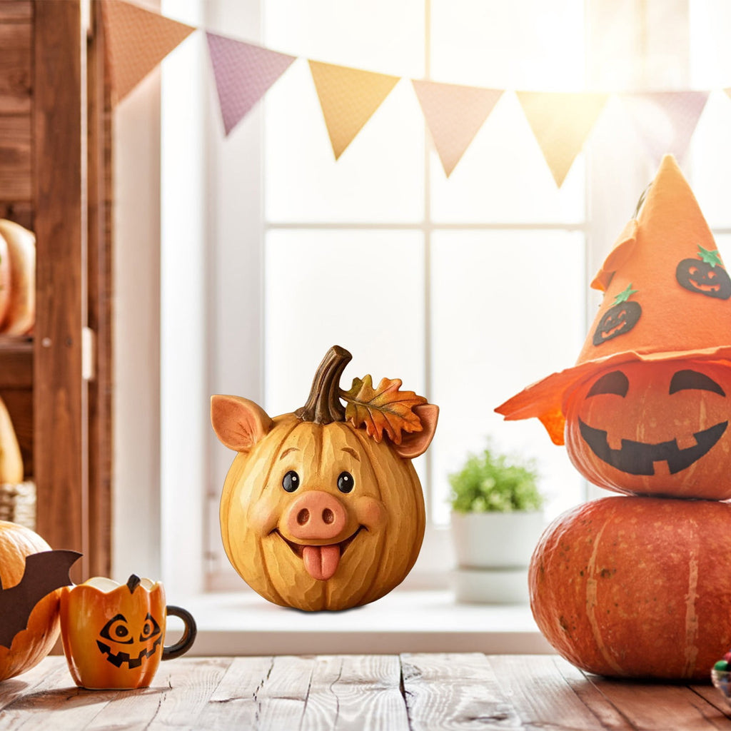 Farm Animal Pumpkin Figurines, Cute Funny Resin Cow Duck Sheep Pig Chicken Horse Statue, Autumn Fall Thanksgiving Halloween Table Centerpiece, Home Desktop Decor, 5-Inch