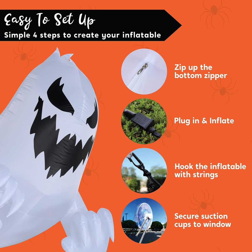 Joyfy 4 FT Halloween Inflatable Purple Octupos Head with Tentacles Broke Out from Window with Built-in LED Blow Up Inflatable for Window Decoration Yard Garden Lawn Decor