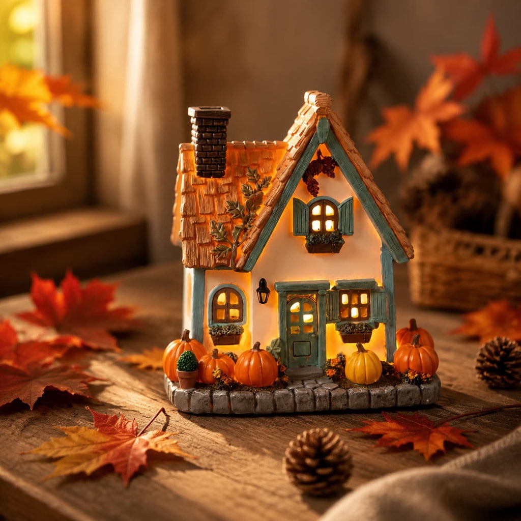 Yashow Orange Resin Halloween Pumpkin Cottage Ambient Light American Country Harvest Miniature House Decoration for Autumn Home Table Centerpiece, 7.09inch, 1-Pack