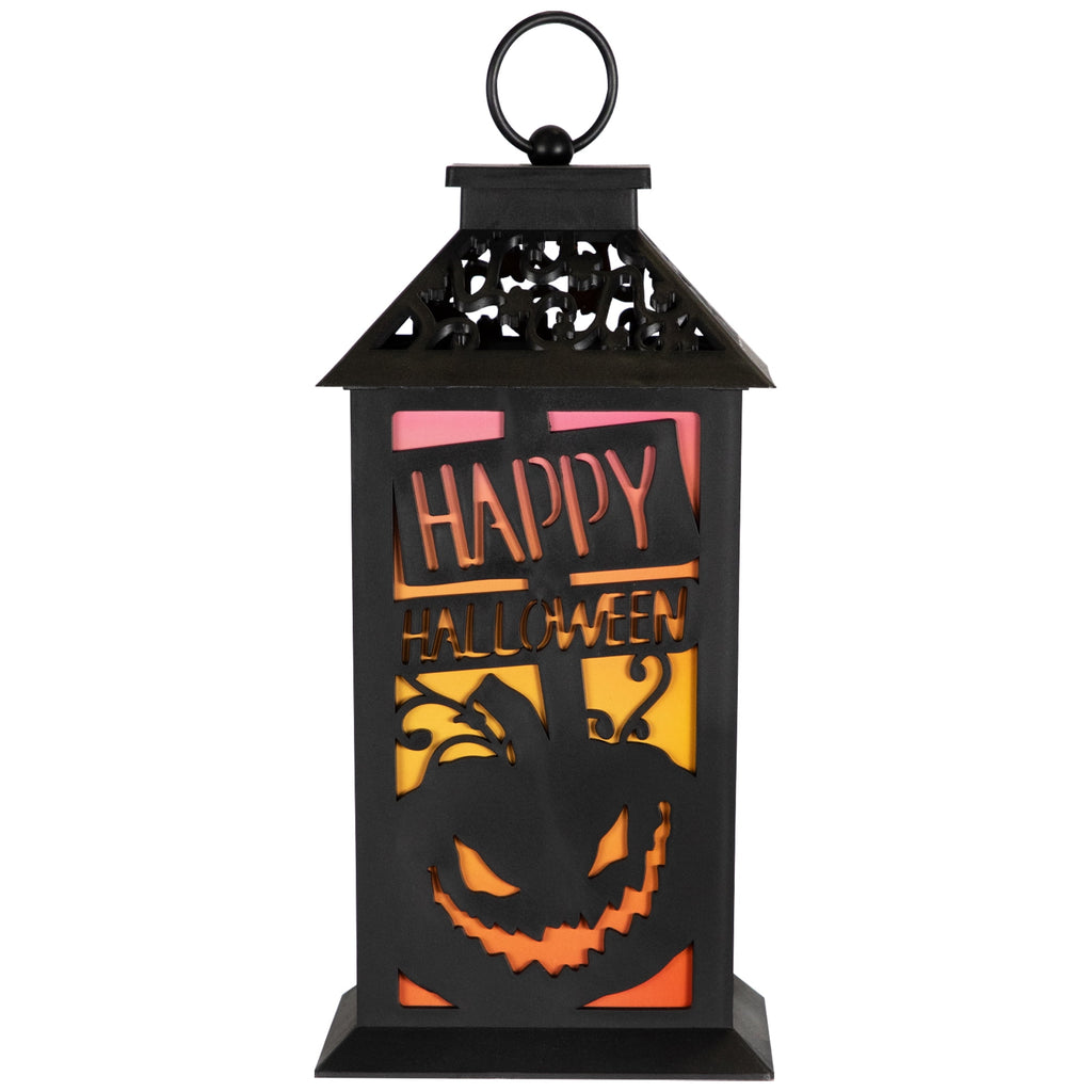 Northlight LED Lighted Jack-O-Lantern Happy Halloween Lantern - 11" - Black