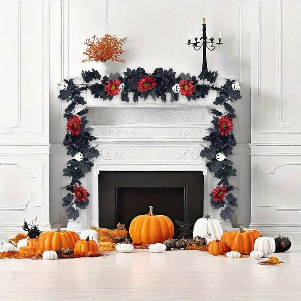 68 Inch Black Halloween Garland, Fall Artificial Vine, Thanksgiving Wall Decor for Home Mantel