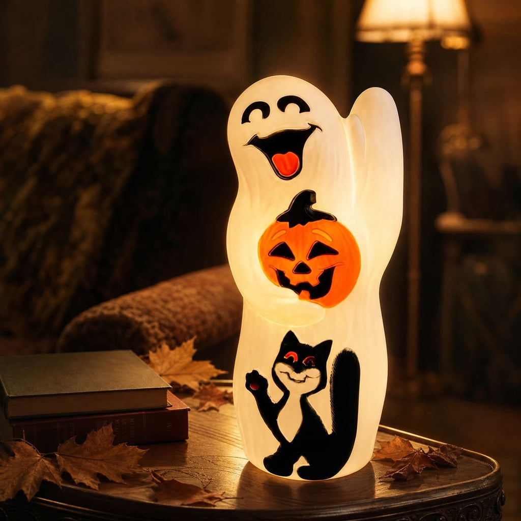 SCNOR Friendly Ghost Statue with Pumpkin Candy Bowl, 11.8 Inch Halloween Decoration for Outdoor Porch, Yard, Patio & Indoor