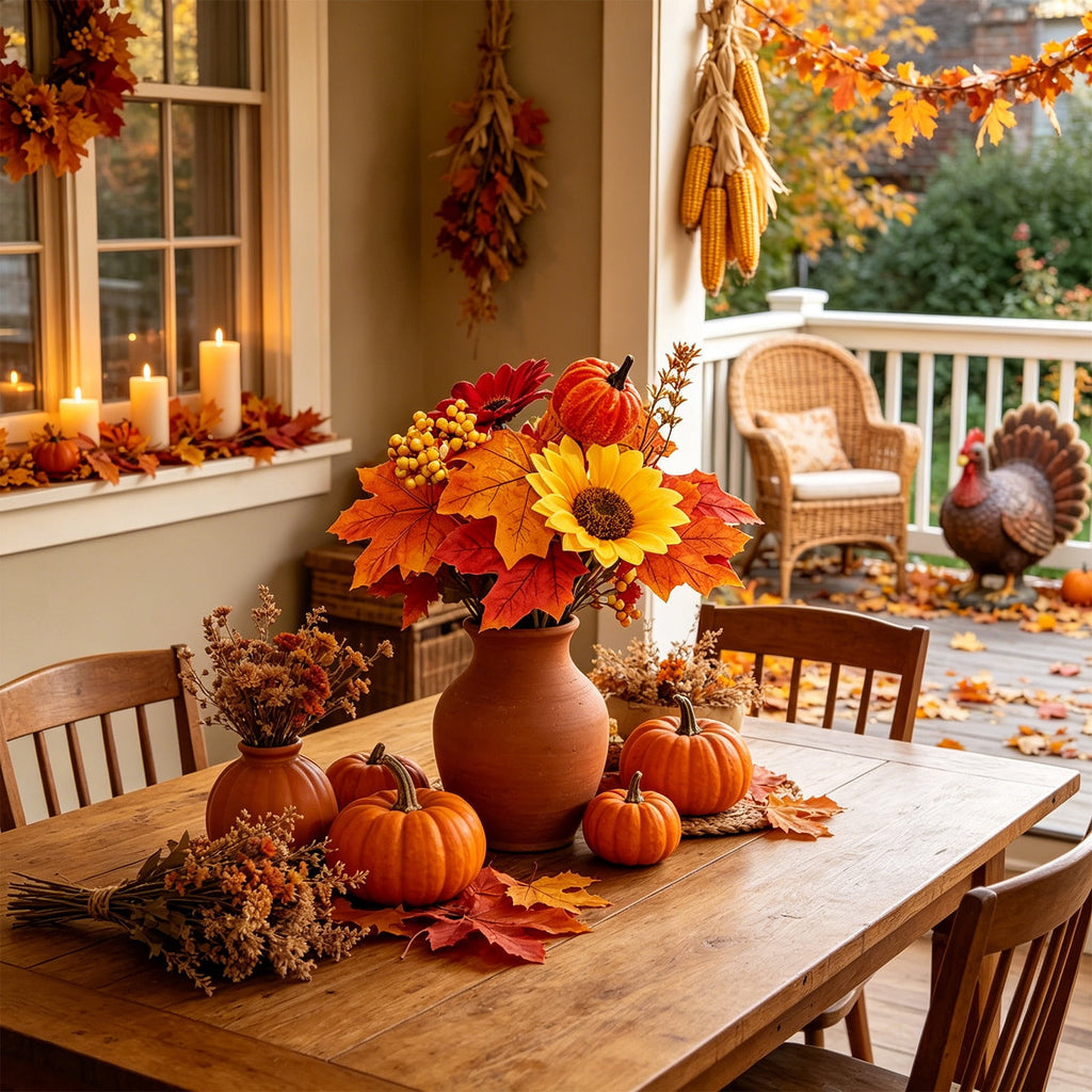 Fall Maple Leaf Front Door Wreath, Multicolor Plastic Seasonal Wreath for Halloween Thanksgiving Christmas Indoor Wall Fireplace Home Decor, 9.84 Inch