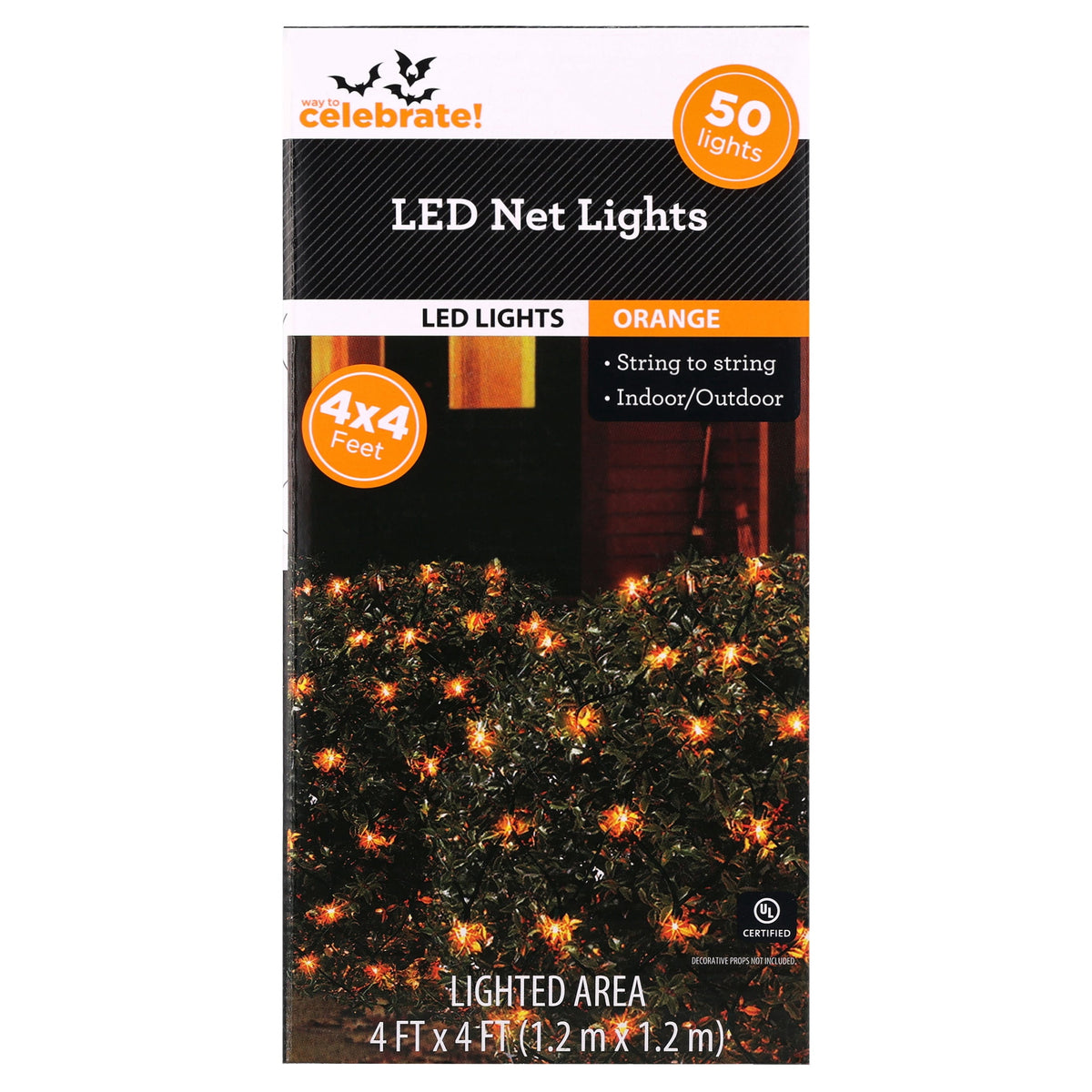 Indoor/Outdoor 50-Count LED Net Lights, Multicolor, 4' x 4', Halloween by Way To Celebrate