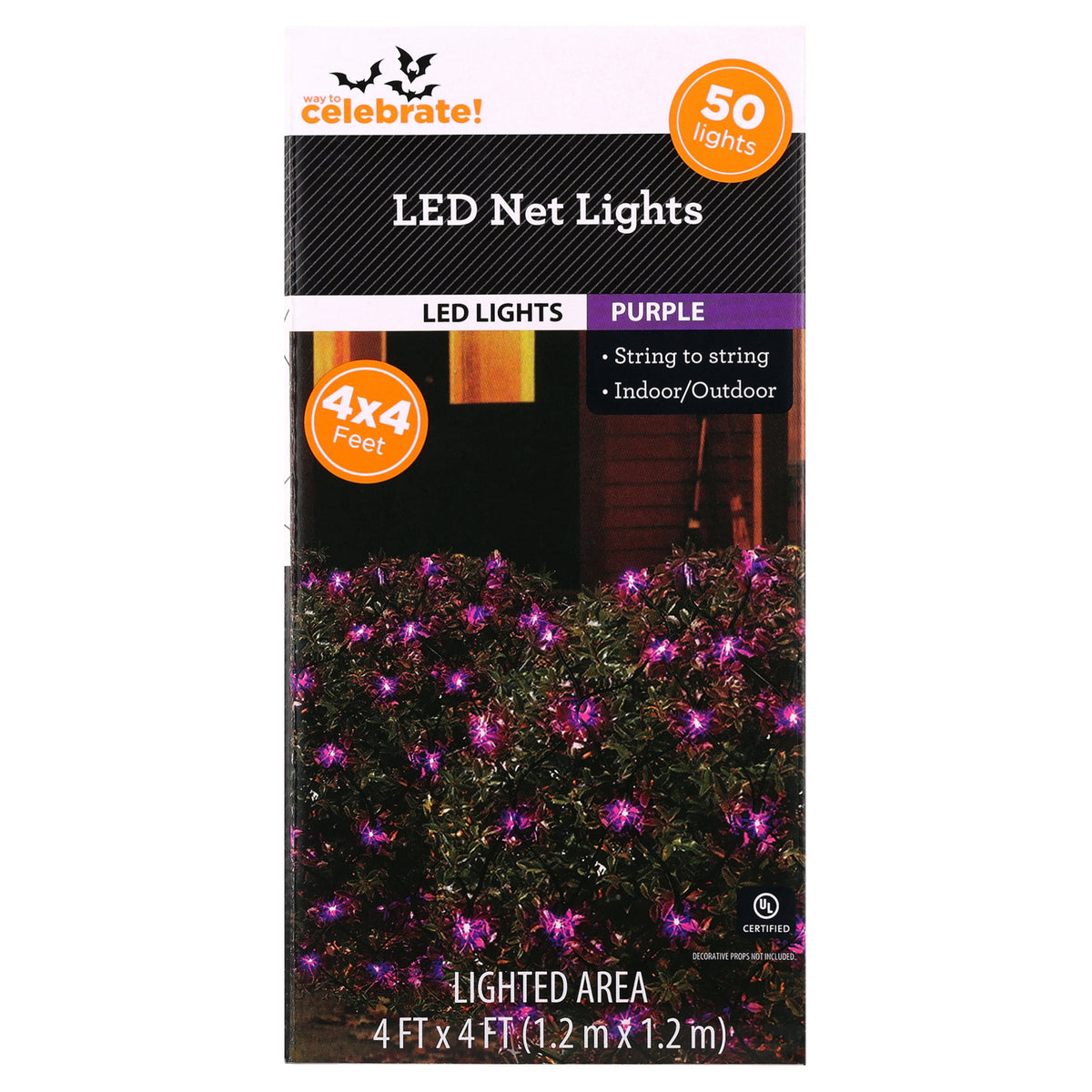 Indoor/Outdoor 50-Count LED Net Lights, Multicolor, 4' x 4', Halloween by Way To Celebrate