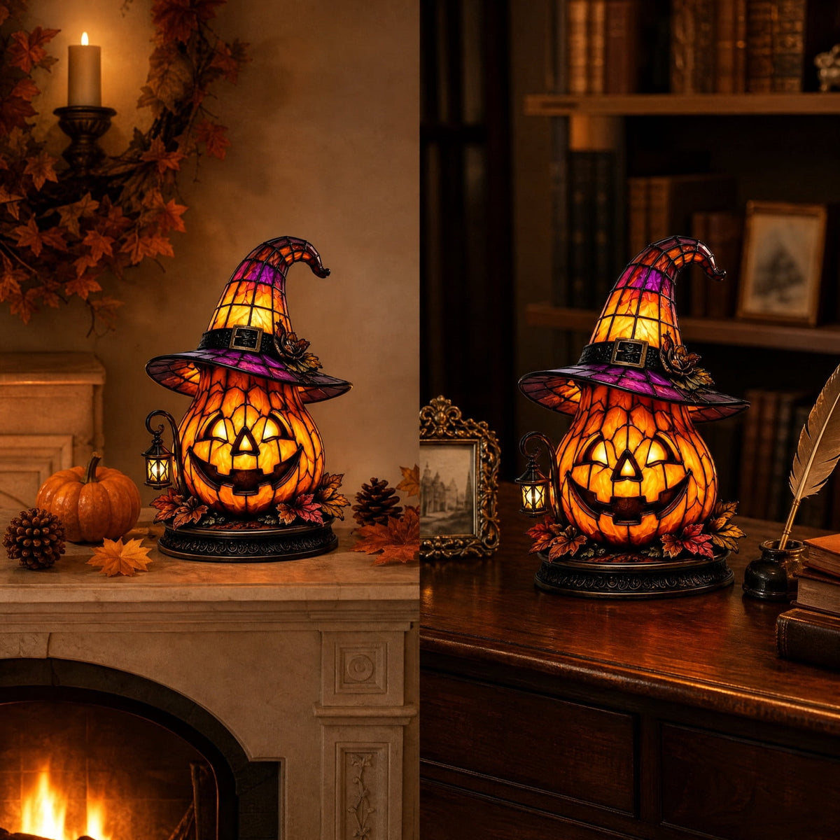 Halloween Pumpkin Night Light With Witch Hat Acrylic LED Tabletop Ornament, Spooky Glowing Figurine for Home Party Bedroom Holiday Decoration