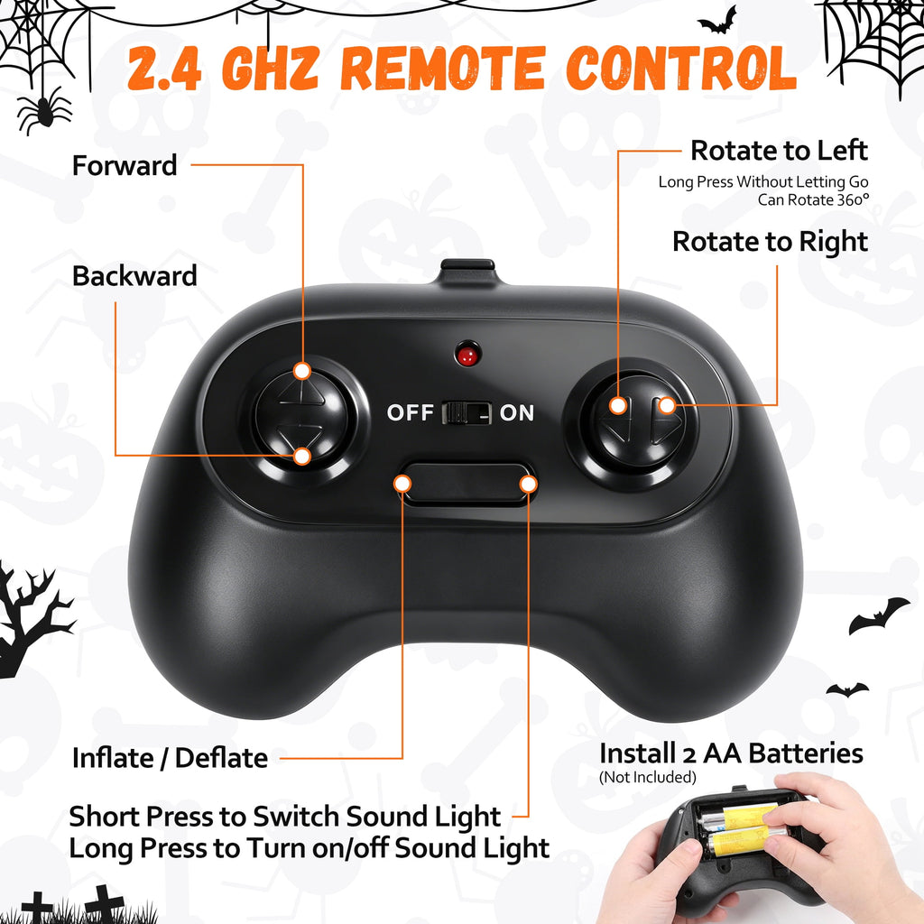 Firstness 2.4GHz Remote Control Car Halloween Inflatable Pumpkin Spider Blow ups Rc Car 360° Rotation, 3 Music and LED Lights,Aged 3+