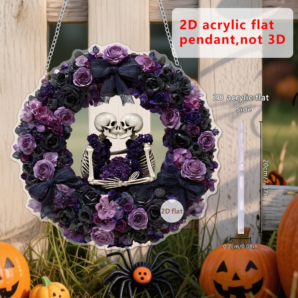 Halloween Fall 2D Pendant,2026 Front Door Pumpkin Skull Wreath,Maple Leaves Decorations Outdoor Indoor for Table Centerpiece Thanksgiving,Colorful Acrylic Round Disk Hanging Ornament,Window