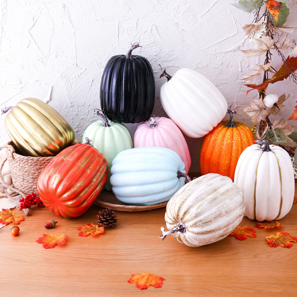 RUINIXCW 8 Inch Large Artificial Pumpkins Fall Decorations Thanksgiving Halloween Pumpkins Giant Fake Pumpkins Foam Pumpkins Autumn Harvest Home Decor