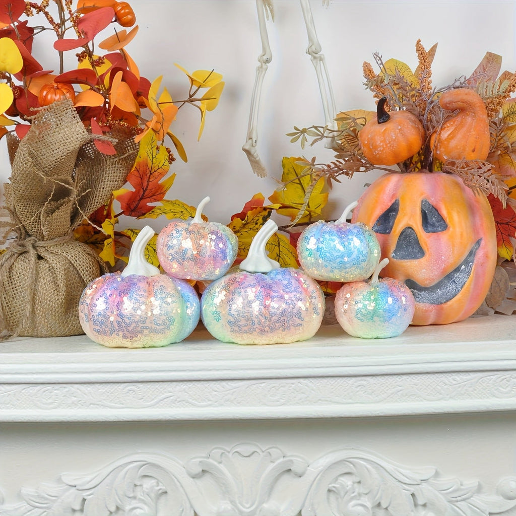 7 Pcs Assorted Sizes Artificial Pumpkins Fall Decor Fake Faux Foam Pumpkins for Halloween Thanksgiving Harvest Home Table Decor (Pink)
