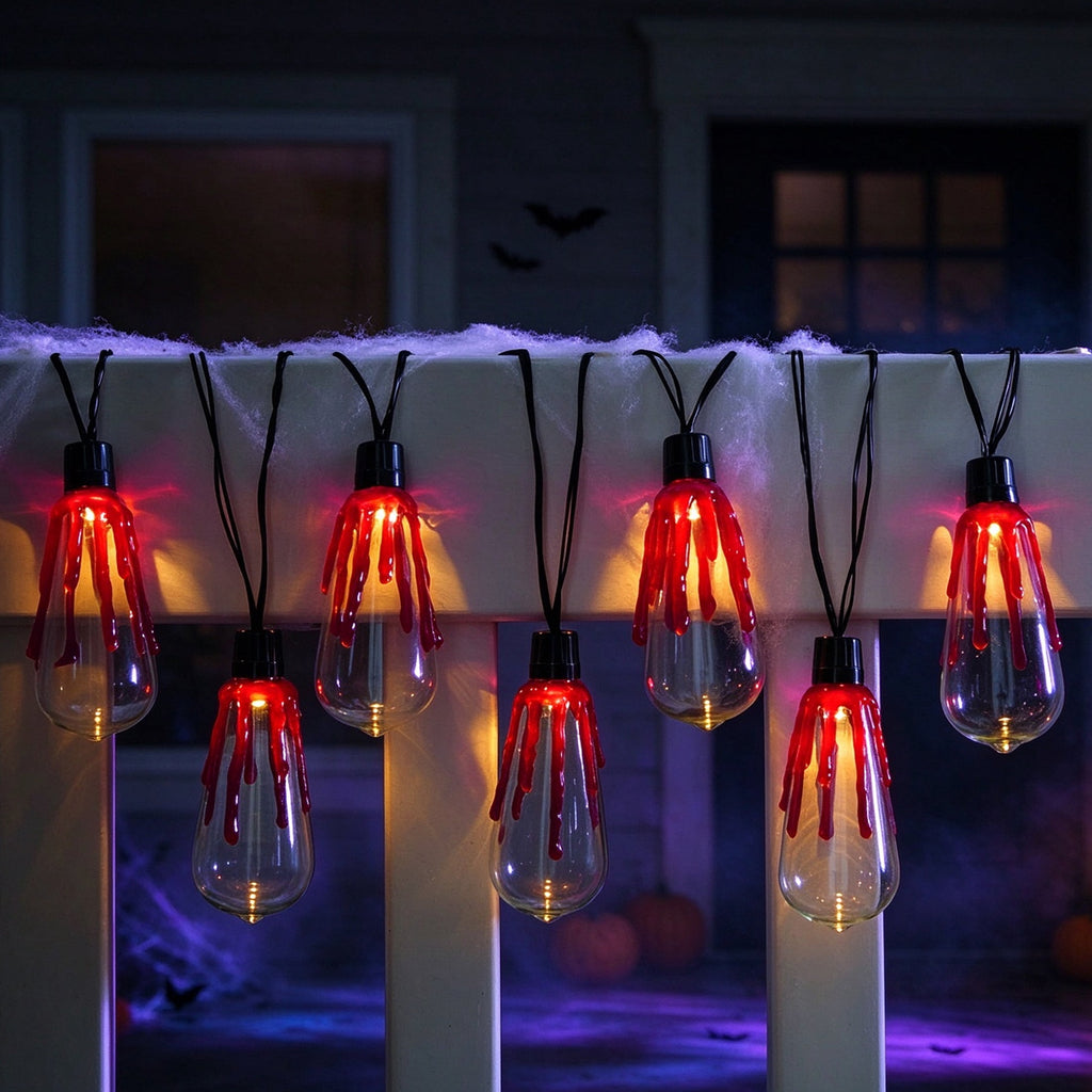 Indoor Battery-Operated LED Bloody Bulb Garland Lights, Warm White, 4.5', Halloween by Way To Celebrate