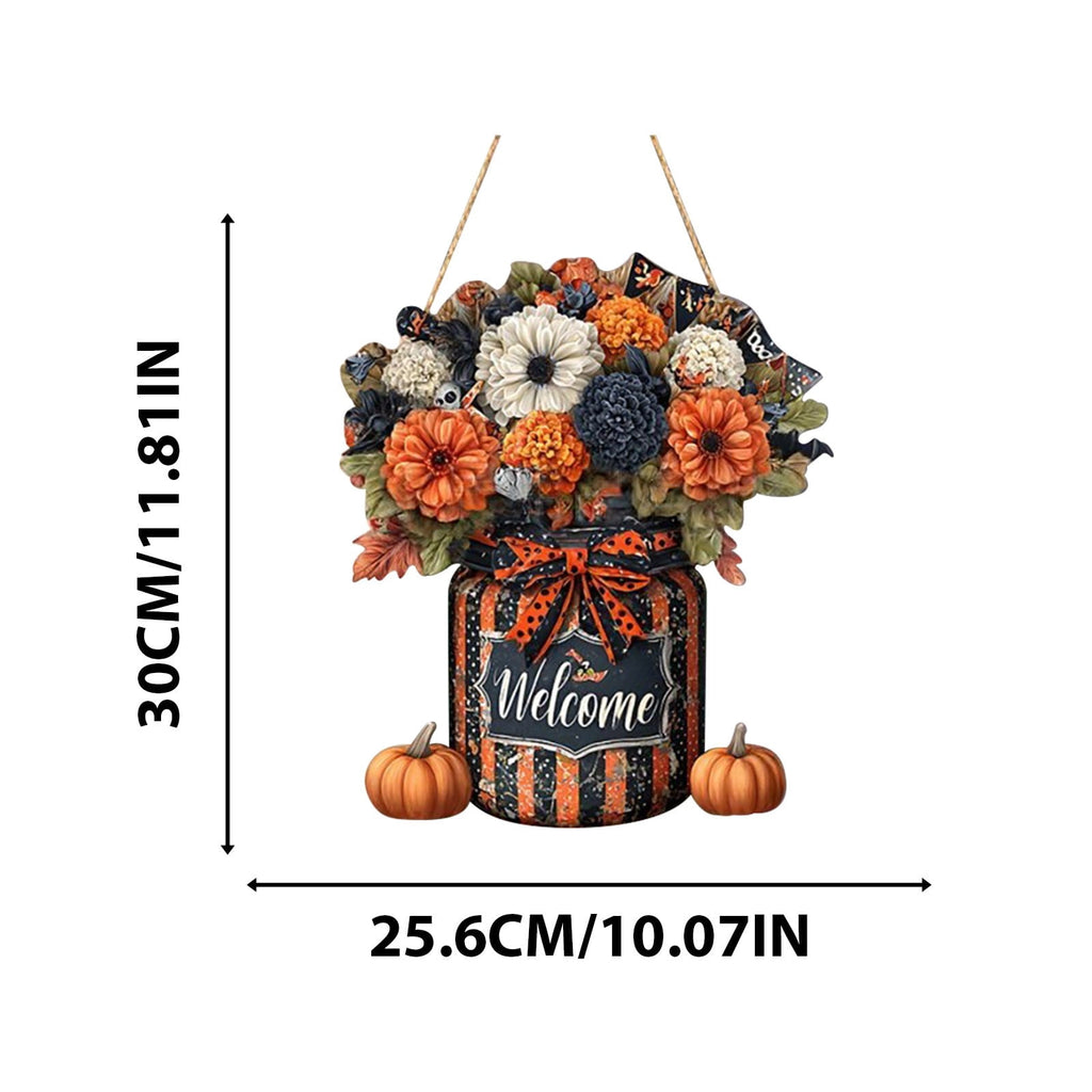 Fall Welcome Door Sign Halloween Thanksgiving Pumpkin Hanging Decor Fall Wooden Sign Halloween Decorations Pumpkin Maple Leaves Door Hanger for Outdoor Farmhouse Porch