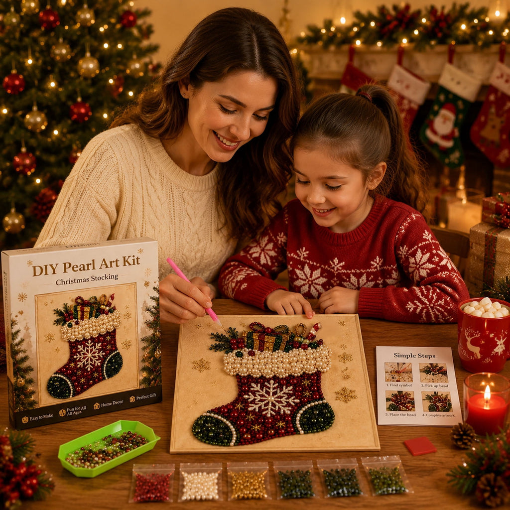 JWZZYD DIY Christmas Pearl Painting Art Kit with Frame, 9.8" Christmas Pearl Beads Art Craft Set, Gemstone Dots Beads for Holiday Christmas Wall Decor, Decoration Gift(Reindeer)