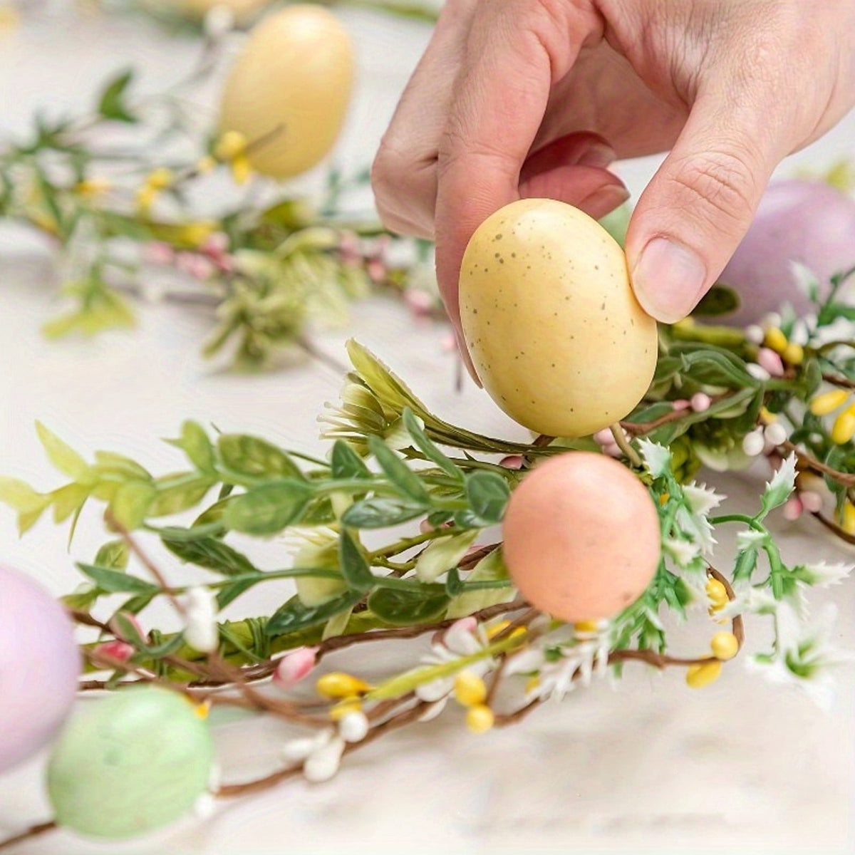 yulier Artificial Garland 70.86 inch Spring Garland with Flowers, Faux Vines Floral Hanging Garland for Holiday Wedding Spring Home Party Window Door Fireplace Table Indoor Outdoor Decor