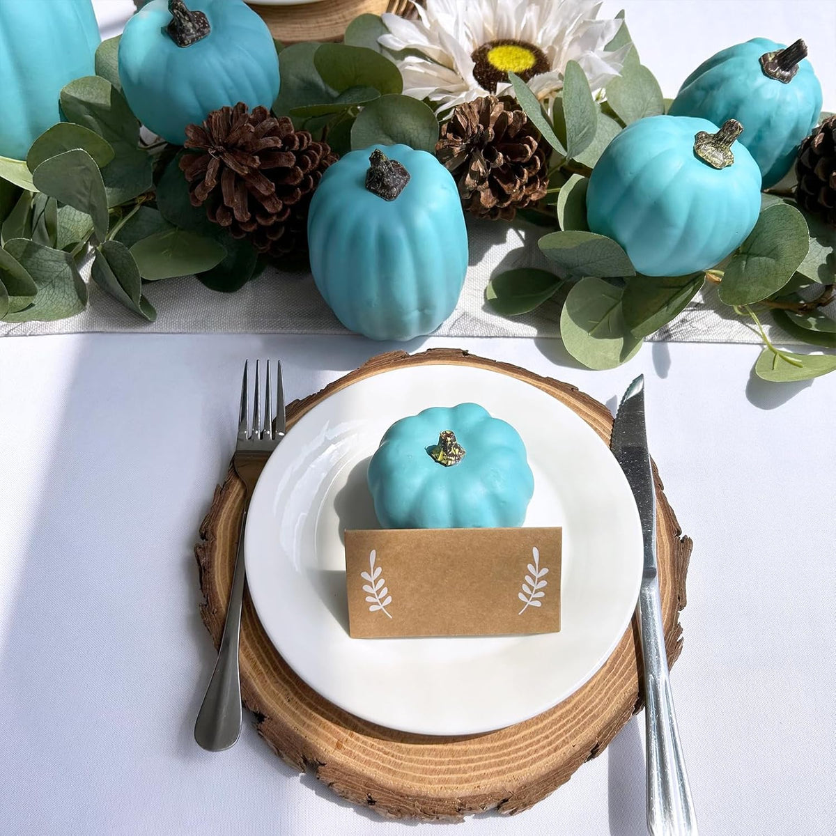 Foraging dimple 7 Pcs Assorted Harvest Orange Artificial Pumpkins Decorative Pumpkins Foam Pumpkins with Gold Stems for Fall Harvest Autumn Home Wedding Thanksgiving Halloween Party