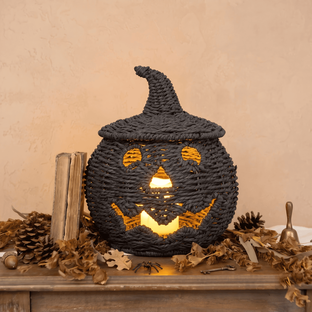 Guvpev 12" Handcrafted Woven Ghost - White Faux Rattan & Metal Ghost Figurine, Halloween Spooky Table Centerpiece & Fall Porch Decor for Indoor Outdoor