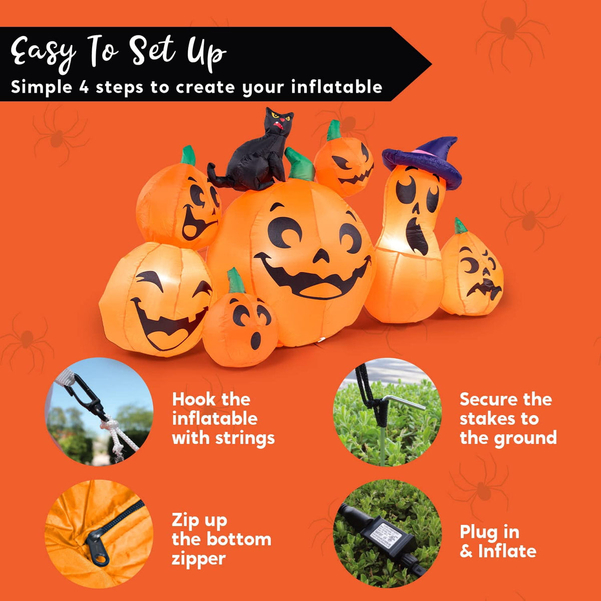 Joyfy 10 Ft Tall Halloween Inflatables Pumpkin,Giant Pumpki Blow Up Decor with Built-in LED Lights,Outdoor Decorations for Yard,Lawn,Garden