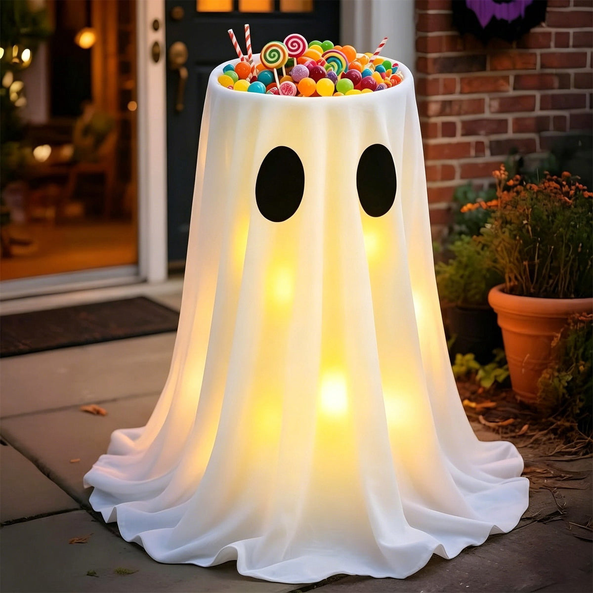 Halloween Ghost Candy Bowl Large Light Up Floor Stand with Remote Control for Halloween Party Treat Display and Trick Or Treat Setup