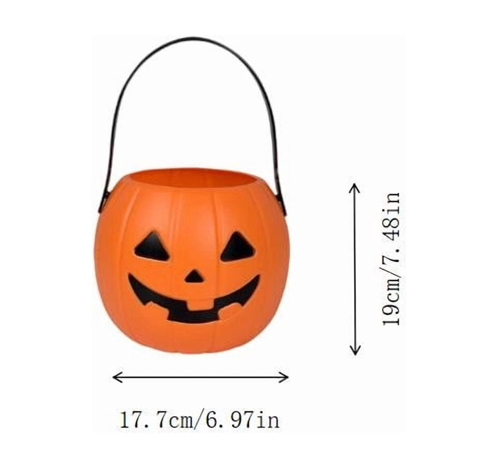 Kumdkd Halloween Pumpkin Bucket for Kids - Plastic Trick or Treat Candy Pail with Handle, Party Decor