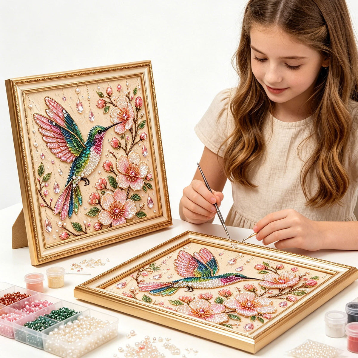 JWZZYD DIY Christmas Pearl Painting Art Kit with Frame, 9.8" Christmas Pearl Beads Art Craft Set, Gemstone Dots Beads for Holiday Christmas Wall Decor, Decoration Gift(Reindeer)