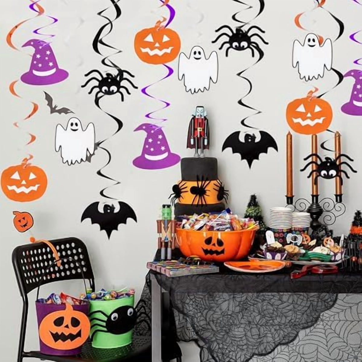 30PCS Halloween Hanging Swirls Pre-Strung Ghost Spider Witch Bat Pumpkin Decorations