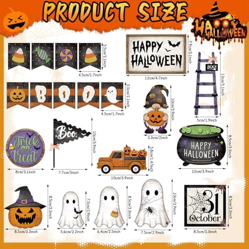 MiniInflat Halloween Tiered Tray Decorations Set, Wood, Pumpkin, Colorful