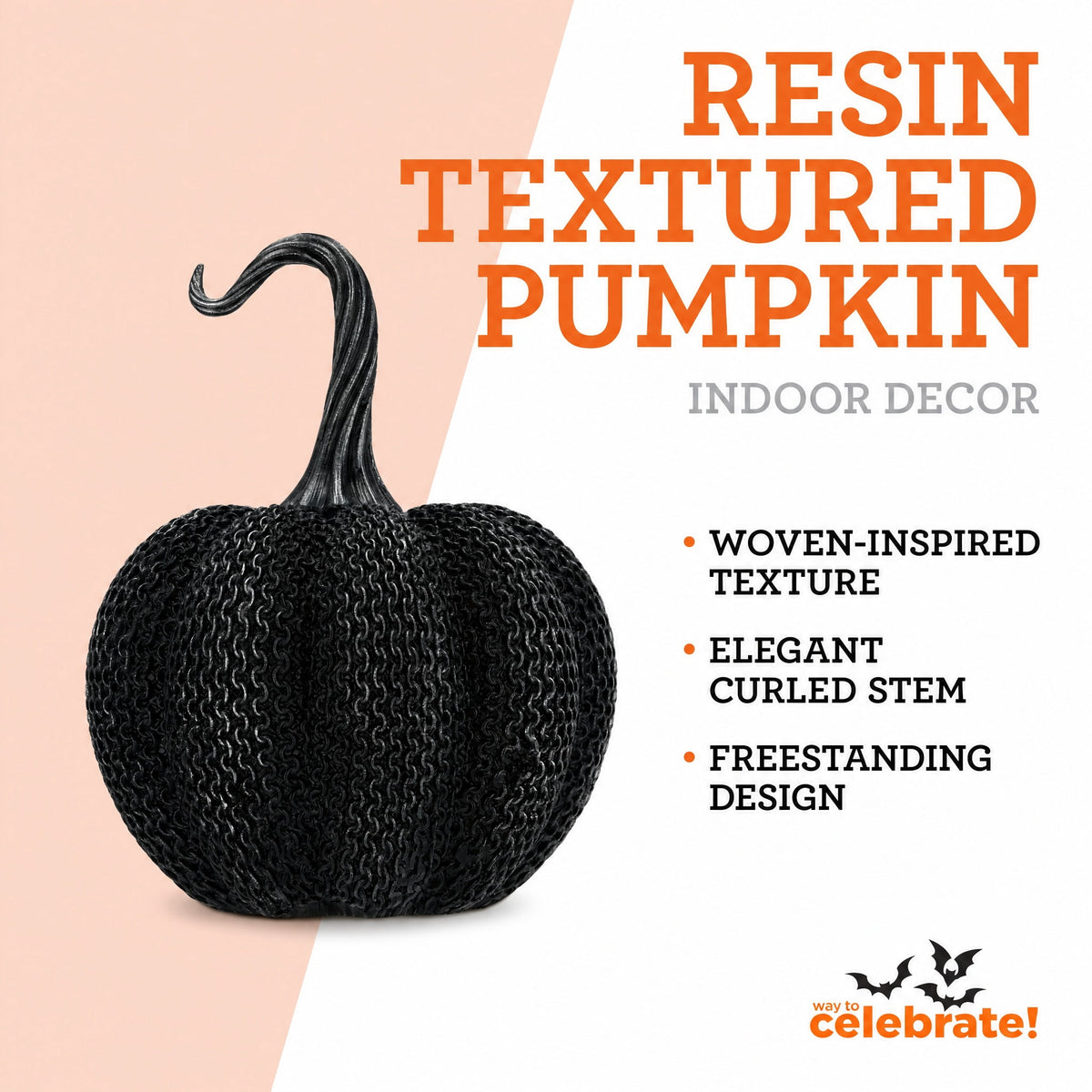 Resin Textured Pumpkin Decoration, Black, 7.9", Halloween by Way To Celebrate