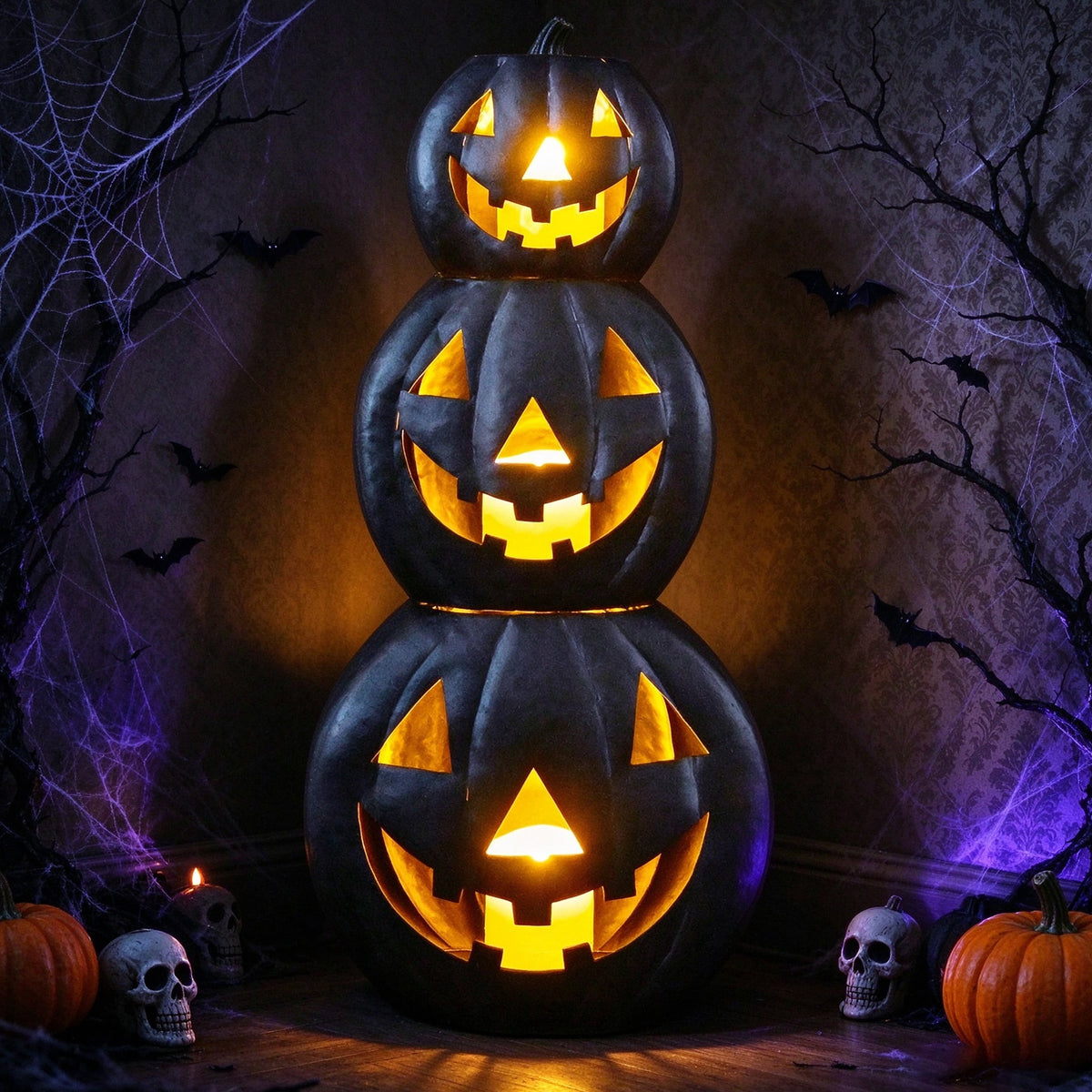 Light-Up Jack-o'-Lantern Set, Black, 3 Pieces, Halloween by Way To Celebrate