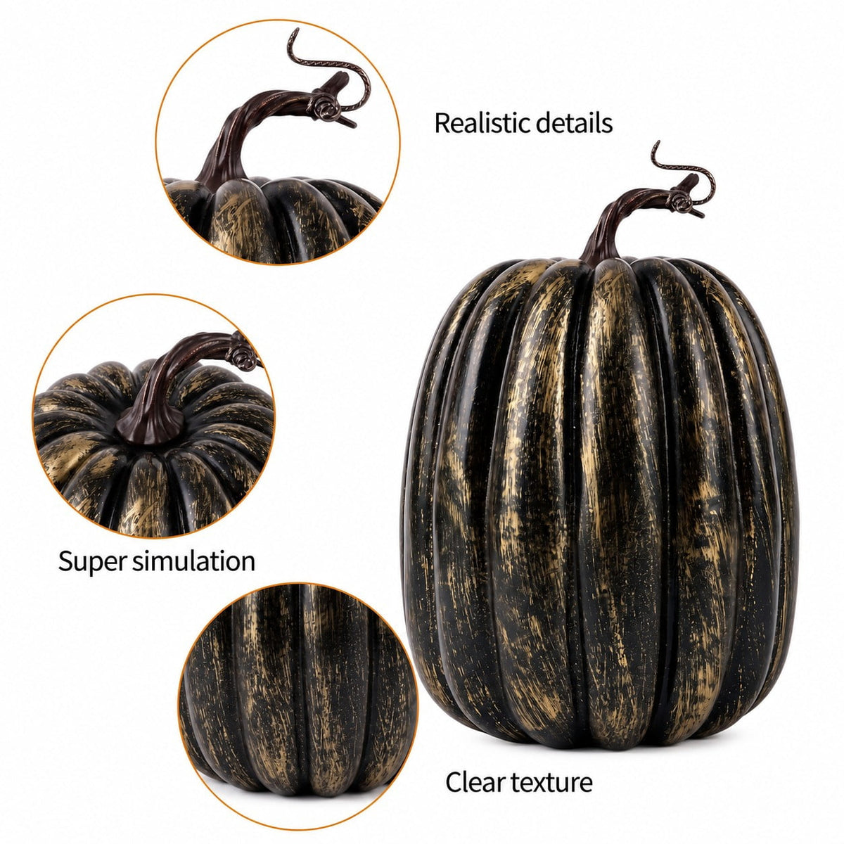 CQHVKQ 8 Inch Large Artificial Pumpkin Fall Decorations, Realistic Fake Harvest Pumpkin, Orange Gold Decorative Pumpkins for Table Centerpieces, Fall, Thanksgiving & Halloween DIY