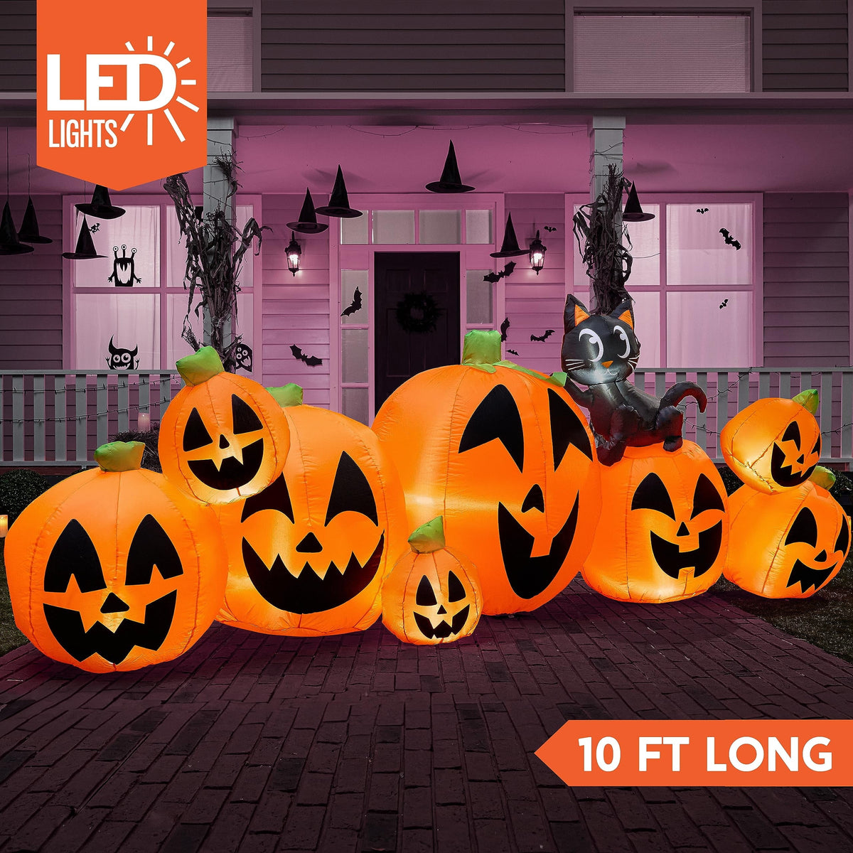 Joyfy 10 Ft Tall Halloween Inflatables Pumpkin,Giant Pumpki Blow Up Decor with Built-in LED Lights,Outdoor Decorations for Yard,Lawn,Garden