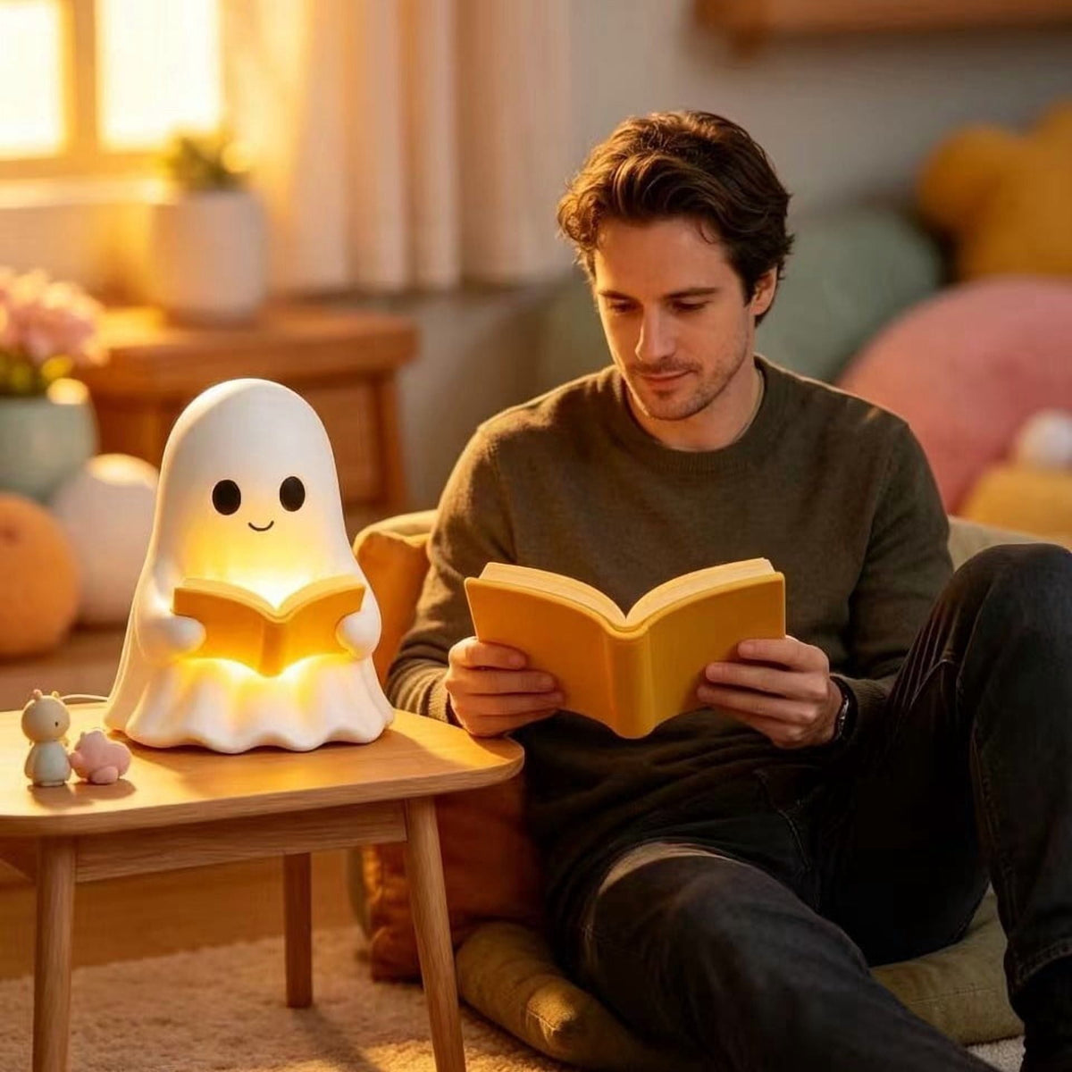 SCNOR Friendly Ghost Statue with Pumpkin Candy Bowl, 11.8 Inch Halloween Decoration for Outdoor Porch, Yard, Patio & Indoor