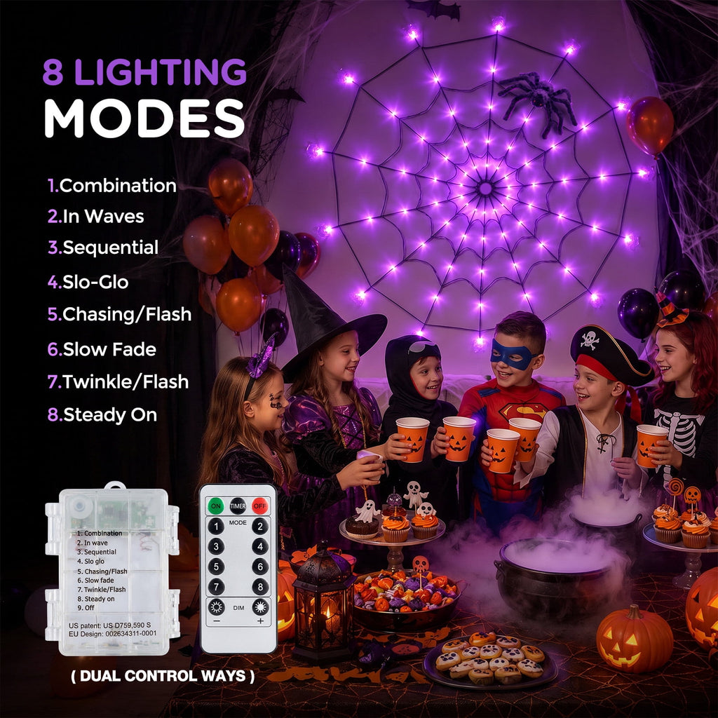 Ayieyill Halloween Spider String Lights,4FT 70 Purple LED with Realistic Spiders, 8 Lighting Modes , Halloween Decorations Indoor Outdoor