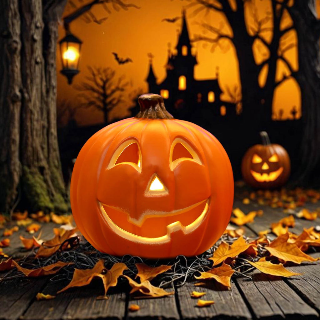 Halloween Pumpkin Lamp Light Decor,Battery Operated Halloween Jack-O-Lantern,Spooky Vintage LED Lighted Pumpkin Lights for Outdoor Indoor Tabletop Front Door Porch Garden Patio Yard
