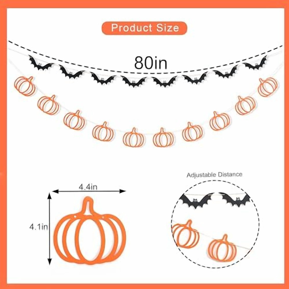 Pumpkin and Bat Halloween Bunting Orange and Black