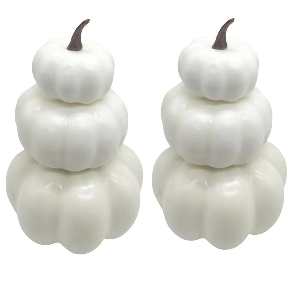 White Stacked Pumpkin Model - Realistic Fall and Thanksgiving Home Decor