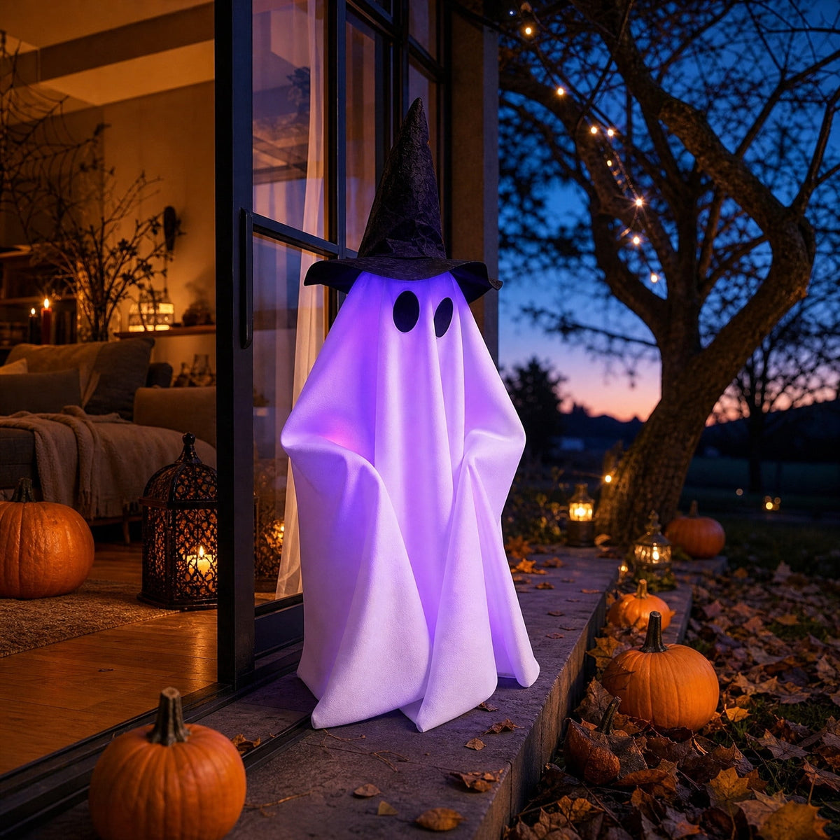 Fall Decorations for Home, 7.9in Lighted Halloween Scarecrow Dog Figurine, Resin Thanksgiving Halloween Garden Dogs Figurines for Autumn Harvest Porch Yard Garden Decor
