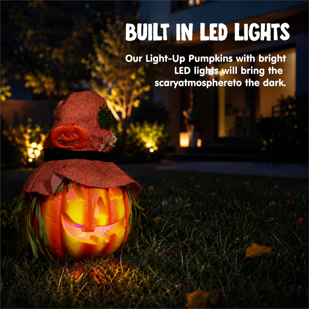 Joyfy 5 Pcs Light Up Halloween Pumpkin Decor Jack O Lantern Decorations Outdoor Indoor, Plastic Large Trick Or Treat Table Top Party Supplies Favors