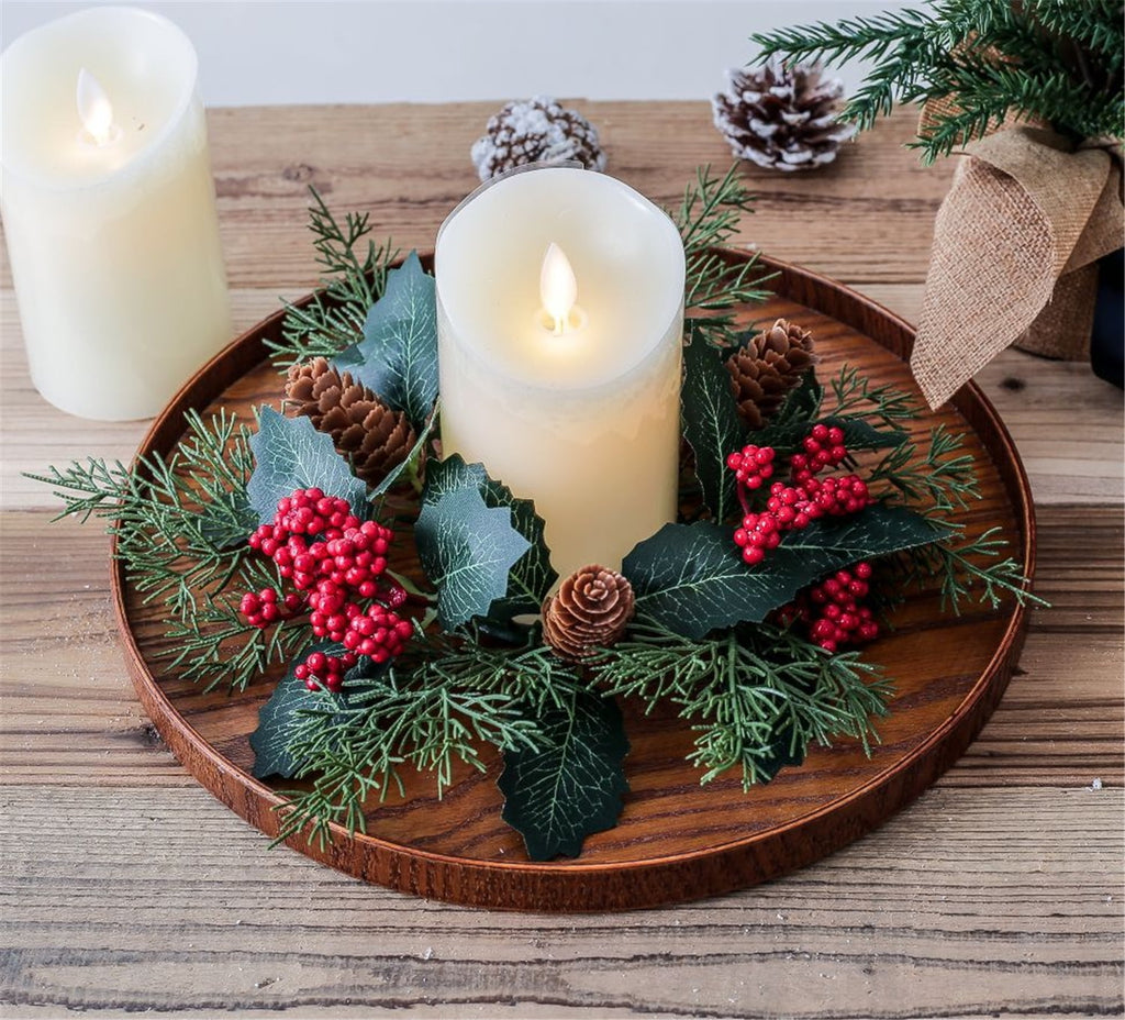 TETOU 2Pcs Halloween Candle Rings Wreath for Pillar Candle Holder, Maple Leaf Black Rose Small Wreaths for Fall Thanksgiving Home Table Centerpieces, Cabinet Decorations - Black