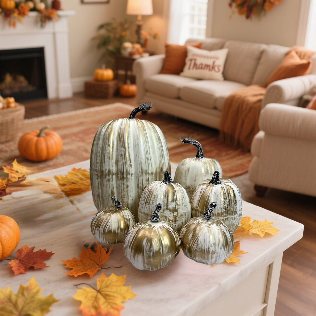 Fall+Decorations,Outdoor Pumpkins for Porch,7pcs Halloween Decorative Pumpkin Model Realistic Looking Simulation Ornament Good For Party Decorations Display(Orange 7pcs/Set 8"-3")