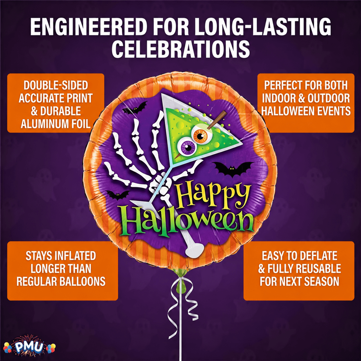 PMU Halloween Party Decoration "Happy Halloween" Jack Faces Aglow 18 Inch Mylar-Foil Balloon (1pkg) Pkg/1