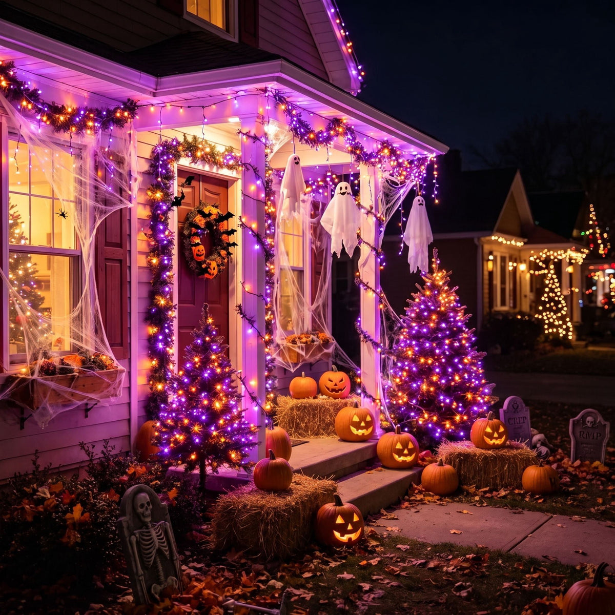 Scidweet Halloween String Lights, 105 FT 300 LED Twinkle Fairy Lights for Indoor Outdoor Halloween Decorations, Purple