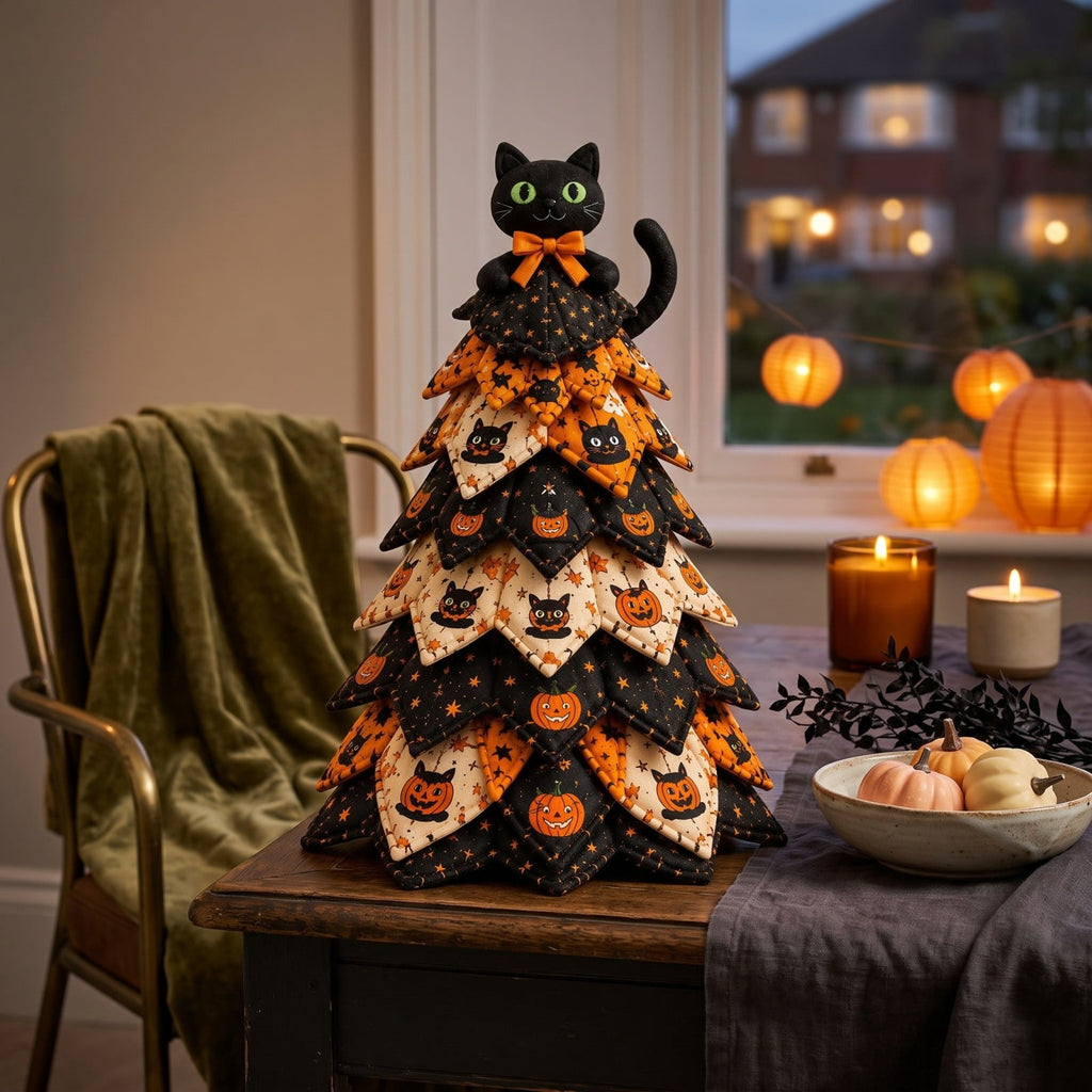 Lypsnake DIY Halloween Quilted Fabric Tree Kit, Vintage Pumpkin Sunflower Patchwork, 3D Padded Sewing Craft Project for Autumn Harvest Decor
